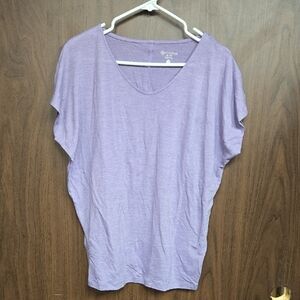 Cloudveil Size M Purple and White Merino Wool/Tencel Short Sleeve Top